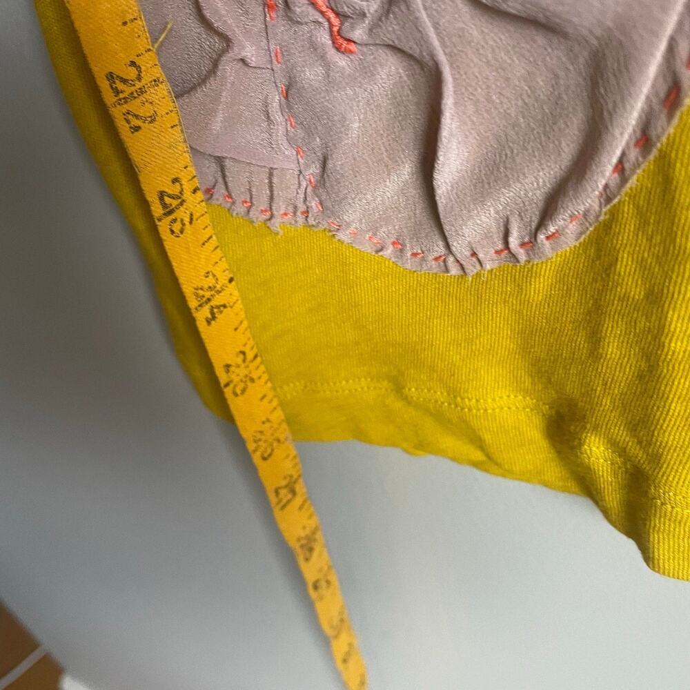 J.Crew T Shirt Vintage Y2K Lagenlook Patchwork Yellow Flower Vneck sz S Cotton - Picture 5 of 6